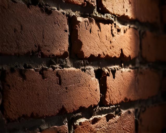 Ladrillo rústico texturado con relieve profundo y sombras marcadas en una toma de estudio