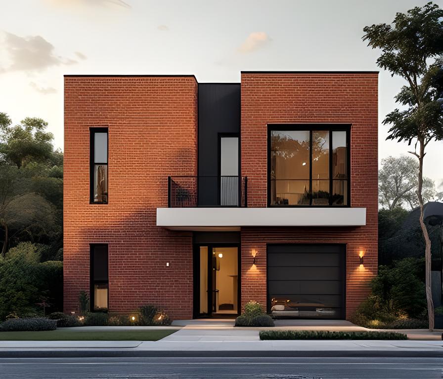 Casa residencial moderna en Rosario con fachada de ladrillo visto y luz de tarde