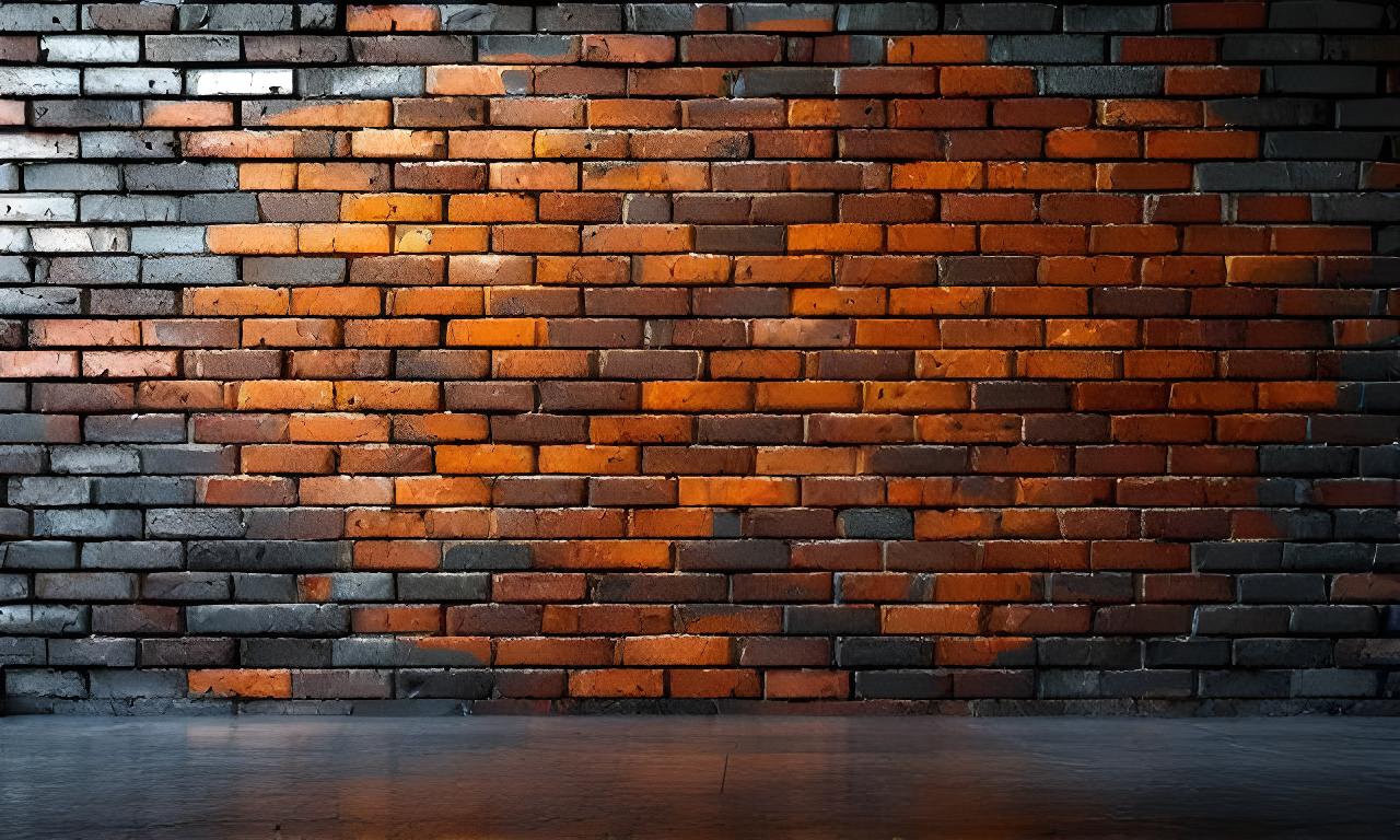 Vista horizontal de una textura de ladrillo artesanal iluminada por una luz cálida en un ambiente industrial oscuro