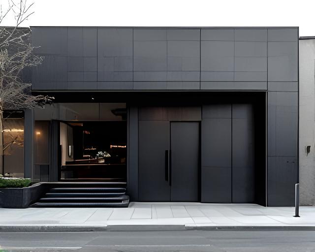 Local comercial en Santa Fe con revestimiento cerámico oscuro y acceso urbano