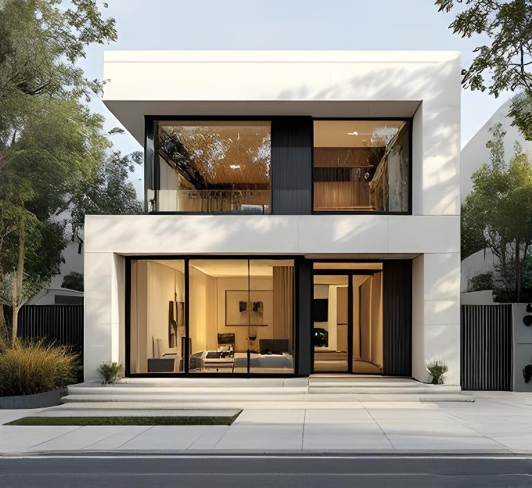 Vivienda unifamiliar moderna en Buenos Aires con fachada sobria, aberturas amplias y revestimiento cerámico claro