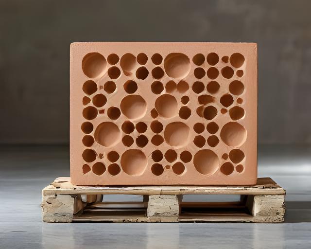Bloque cerámico aislante sobre paleta con perforaciones amplias y luz de depósito